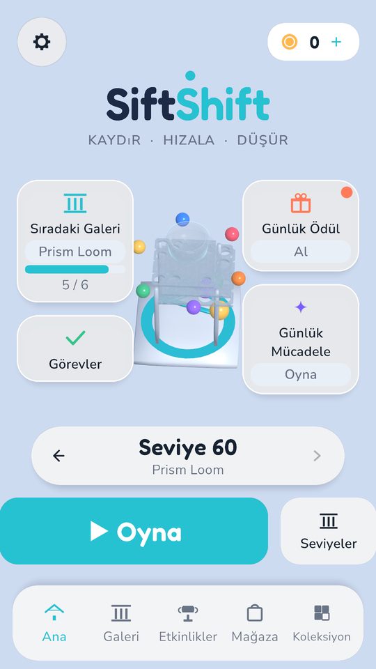 SiftShift home screen with kinetic sculpture